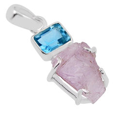 8.77cts natural pink kunzite rough fancy topaz sterling silver pendant n34605