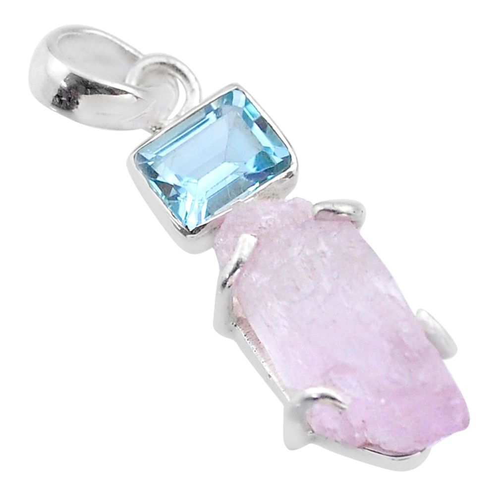 13.70cts natural pink kunzite raw topaz 925 sterling silver pendant t48027