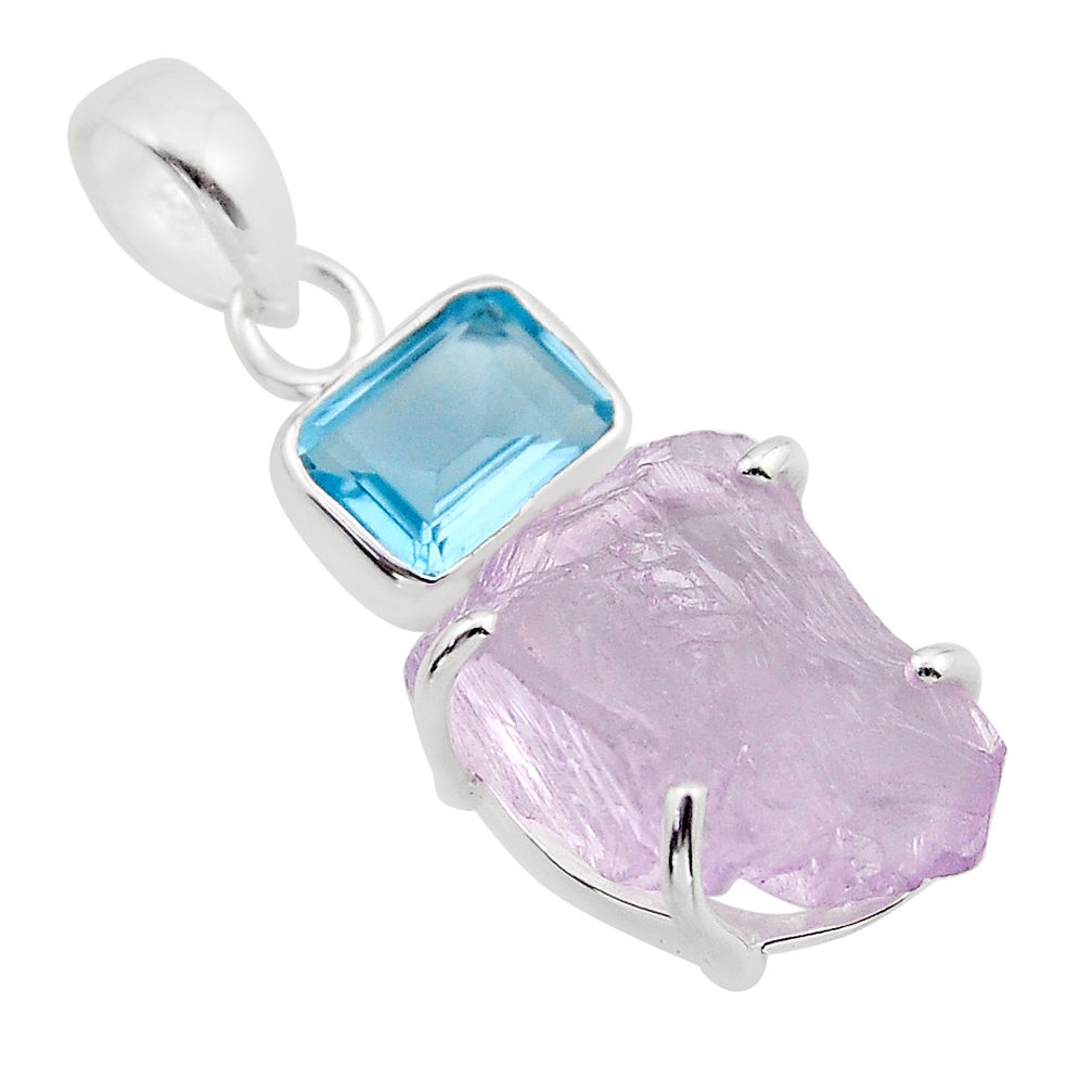 10.27cts natural pink kunzite rough topaz 925 sterling silver pendant y94850