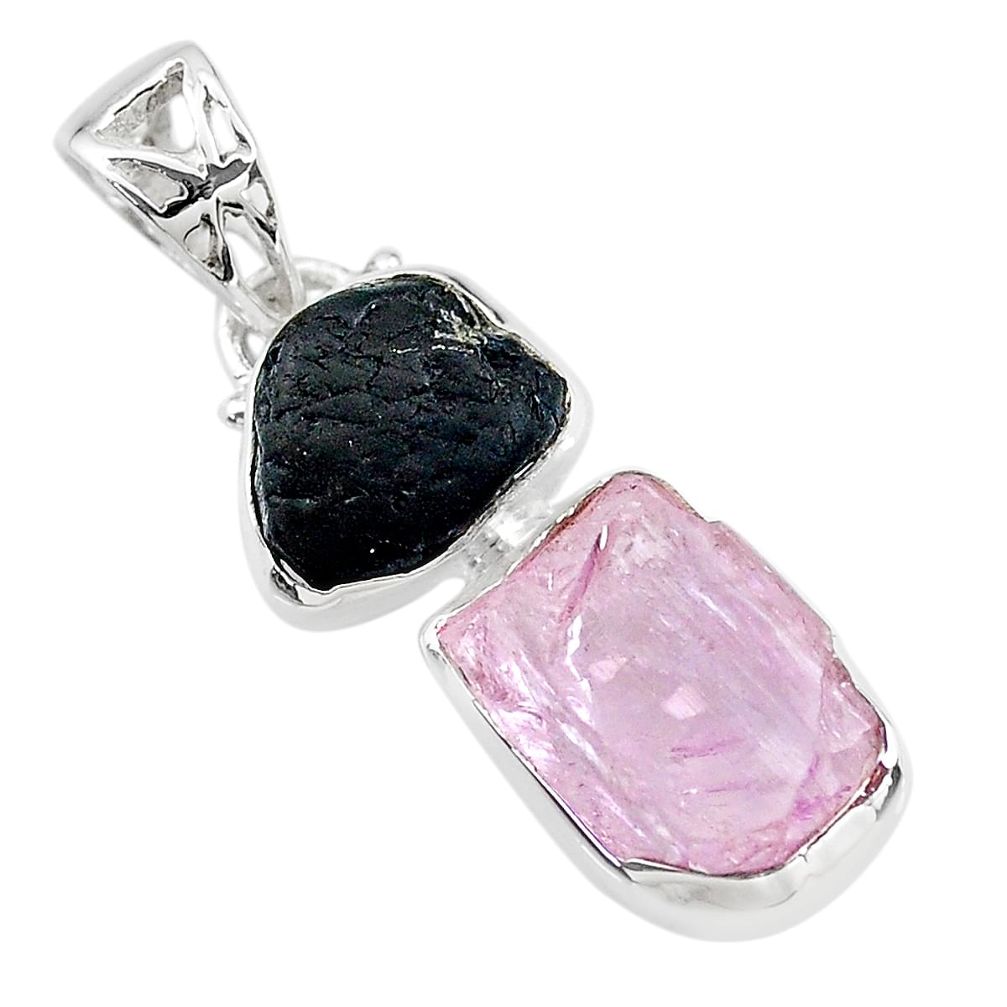 9.86cts natural pink kunzite raw tourmaline rough 925 silver pendant t20923