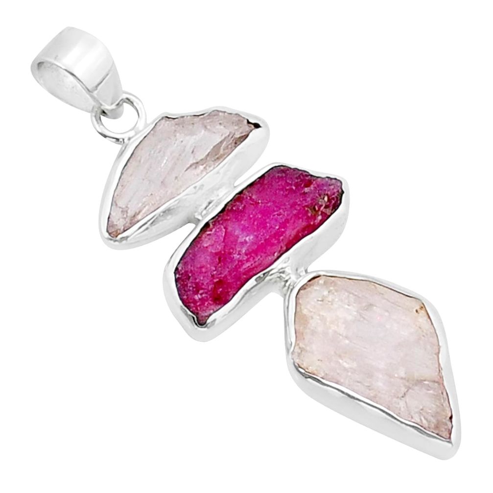 15.97cts natural pink kunzite ruby rough 925 silver pendant jewelry y15140