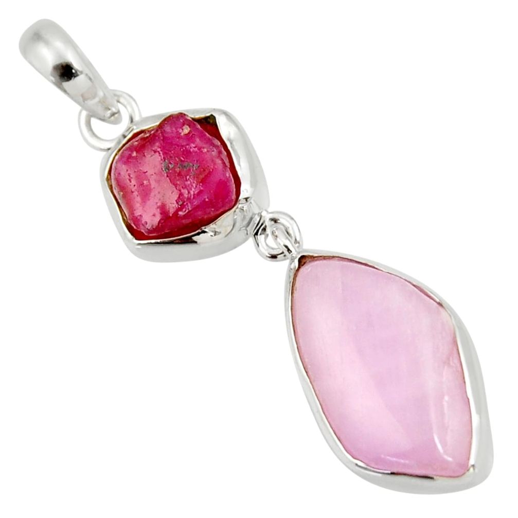 15.85cts natural pink kunzite ruby rough 925 sterling silver pendant d39194