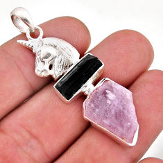 16.86cts natural pink kunzite tourmaline rough 925 silver horse pendant n48201