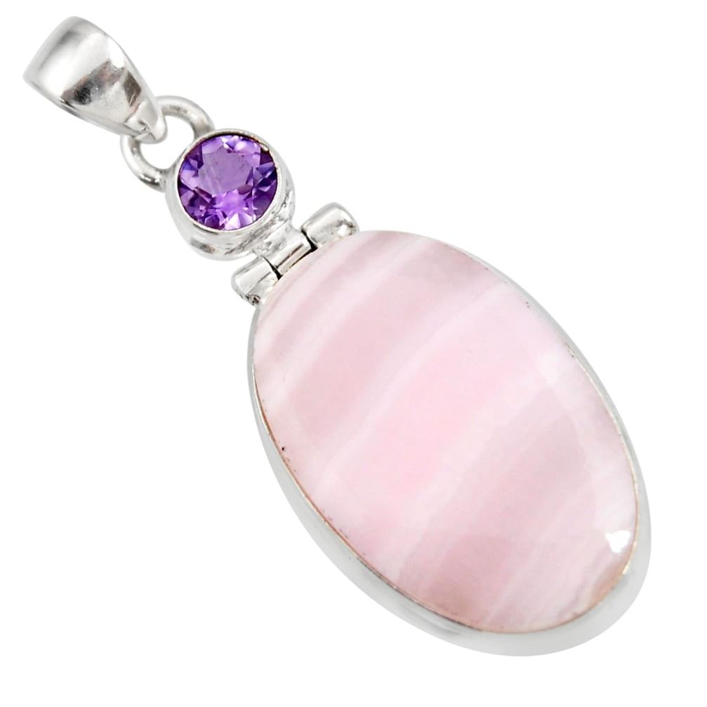 21.48cts natural pink lace agate amethyst 925 sterling silver pendant d42065