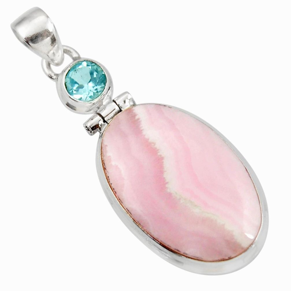  pink lace agate blue topaz 925 sterling silver pendant d42073