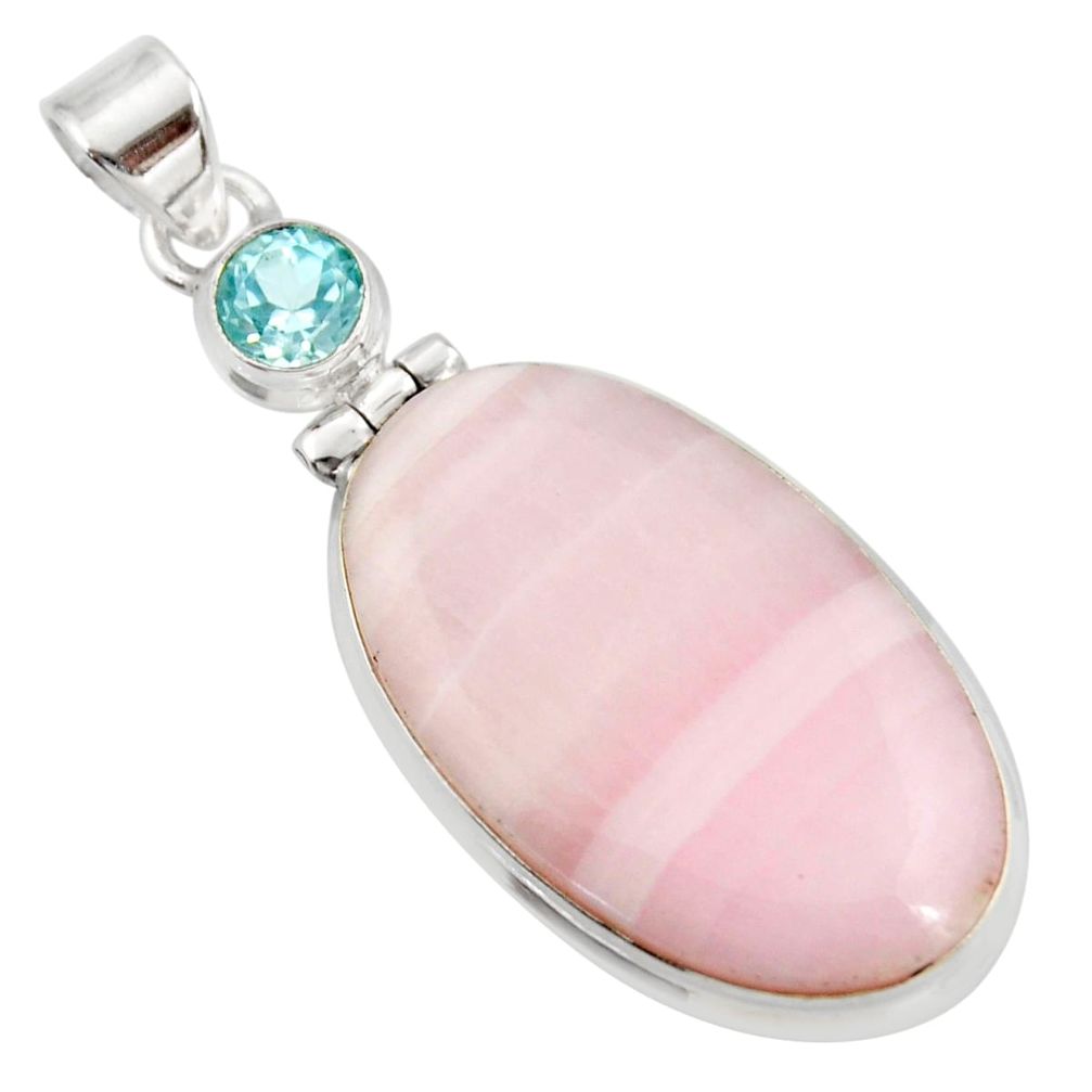 25.60cts natural pink lace agate blue topaz 925 sterling silver pendant d42074