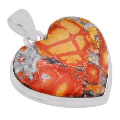 22.41cts natural pink malinga jasper heart 925 sterling silver pendant n37692