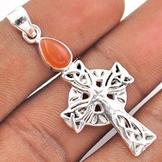 2.01cts natural pink moonstone 925 sterling silver celtic cross pendant t88876