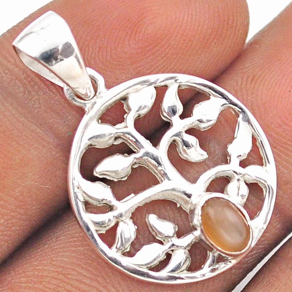 1.00cts natural pink moonstone 925 sterling silver tree of life pendant t88537