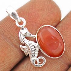 4.50cts natural pink moonstone oval 925 sterling silver seahorse pendant t82775