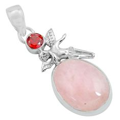 Clearance Sale- 14.88cts natural pink morganite 925 silver angel wings fairy pendant p69528