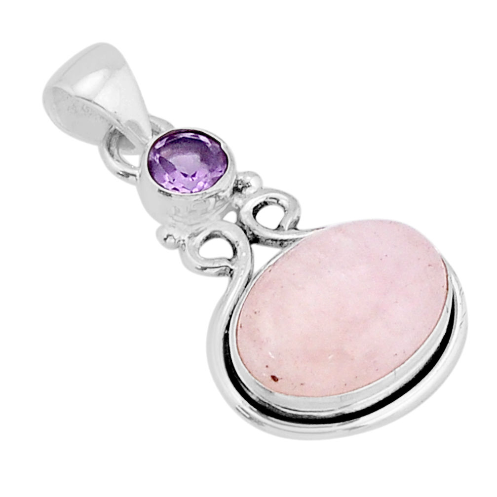 6.95cts natural pink morganite oval amethyst 925 sterling silver pendant y66465