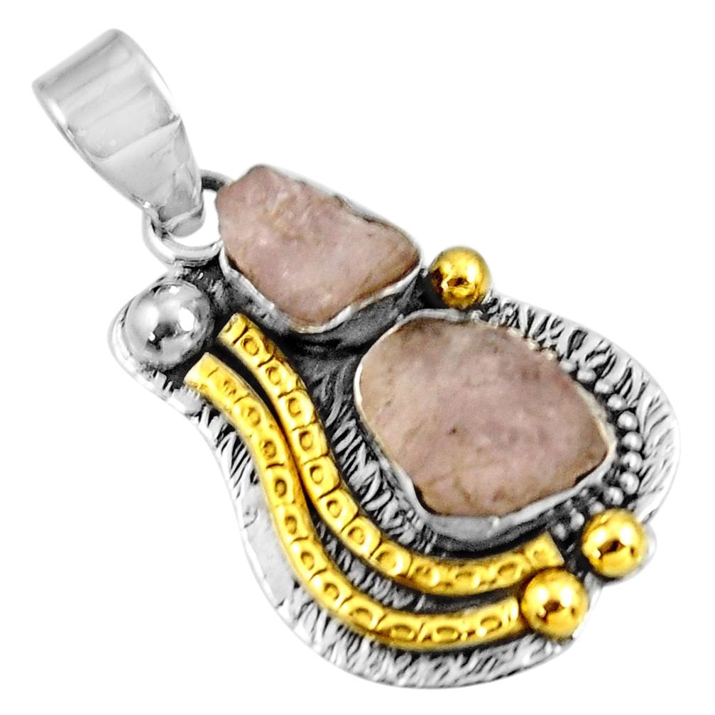 10.04cts natural pink morganite rough 925 silver 14k gold pendant jewelry d39151