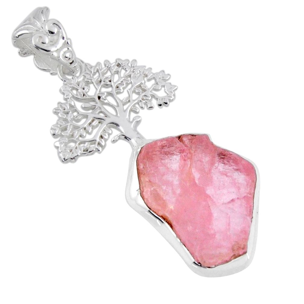 7.53cts natural pink morganite rough 925 silver tree of life pendant r56771