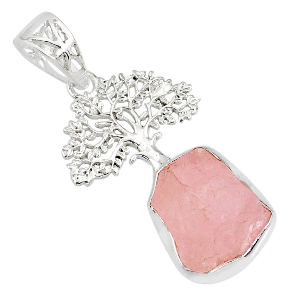 8.92cts natural pink morganite rough 925 silver tree of life pendant r81034