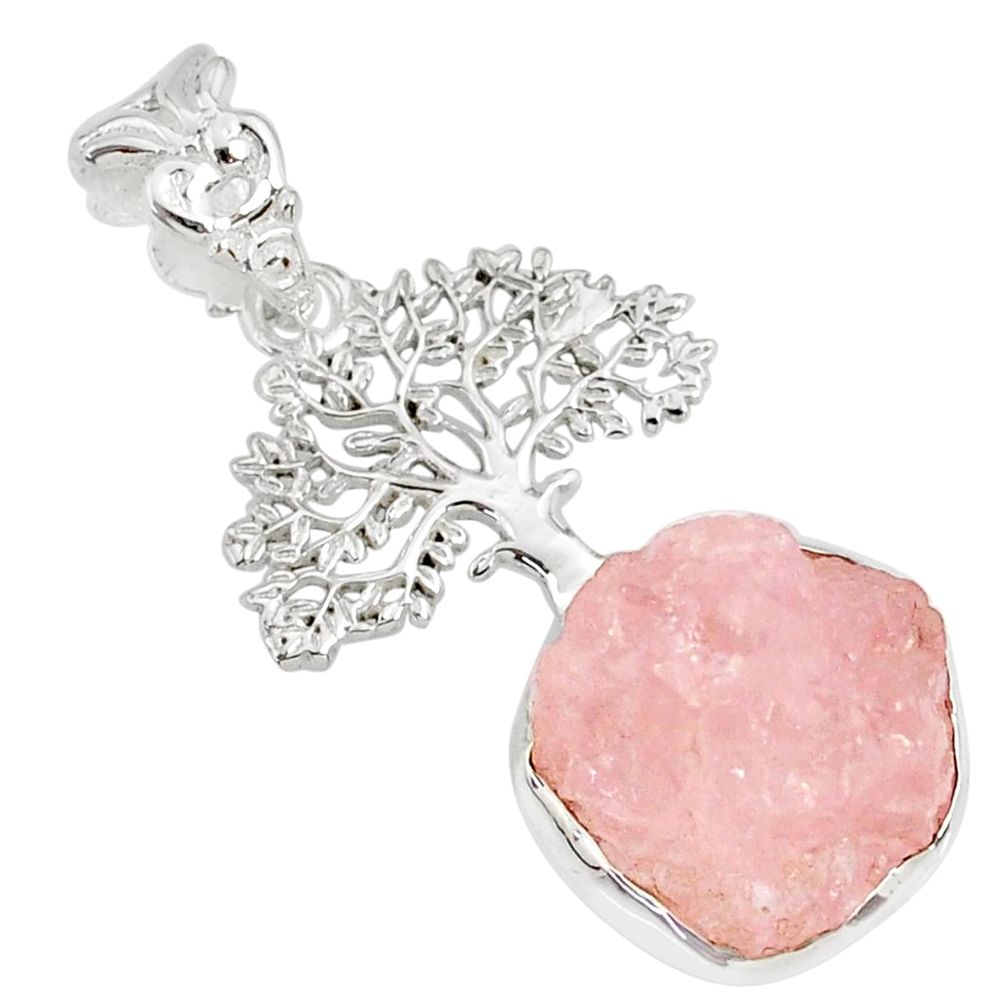 8.22cts natural pink morganite rough 925 silver tree of life pendant r81035