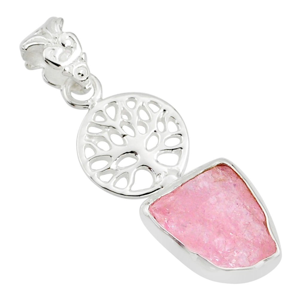 6.70cts natural pink morganite rough 925 silver tree of life pendant r81037