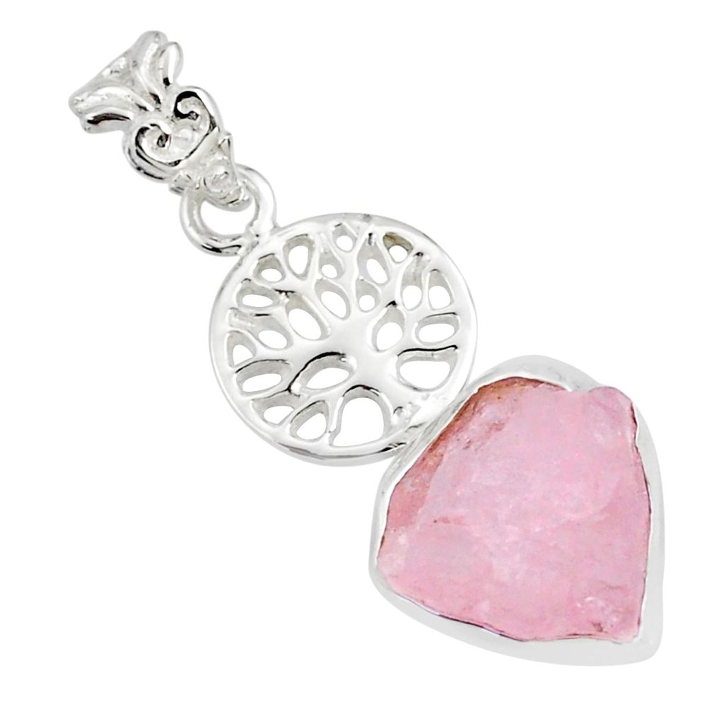 8.55cts natural pink morganite rough 925 silver tree of life pendant r81038