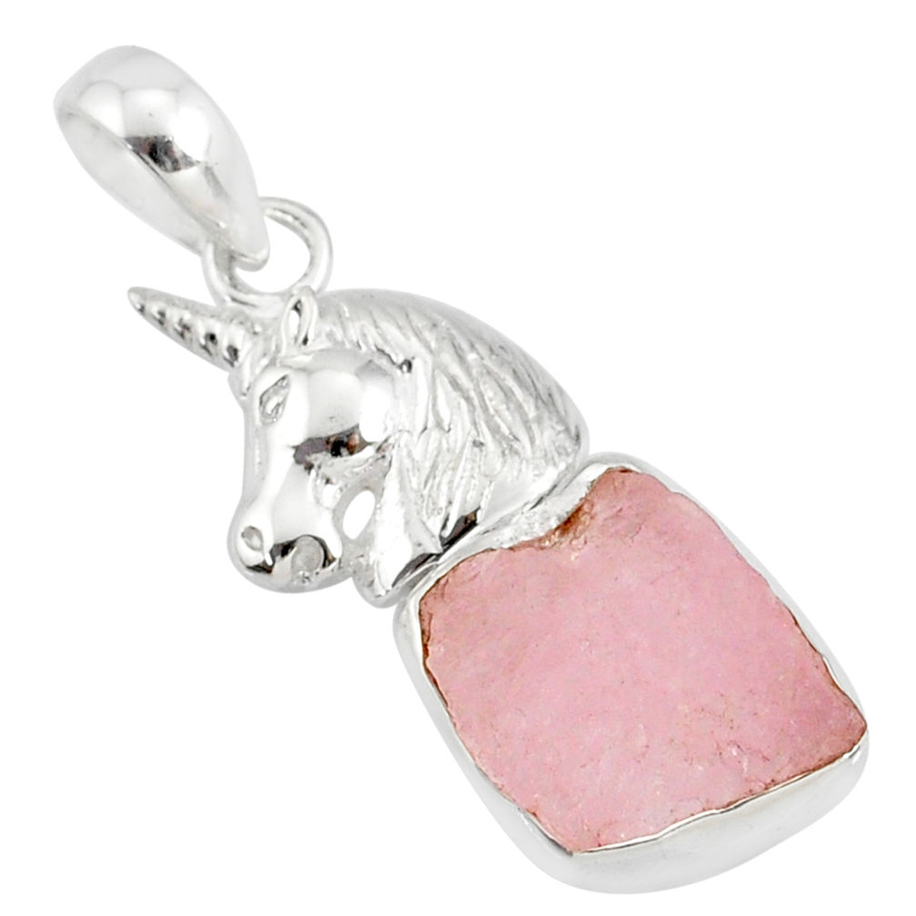 9.64cts natural pink morganite rough 925 sterling silver horse pendant r81023