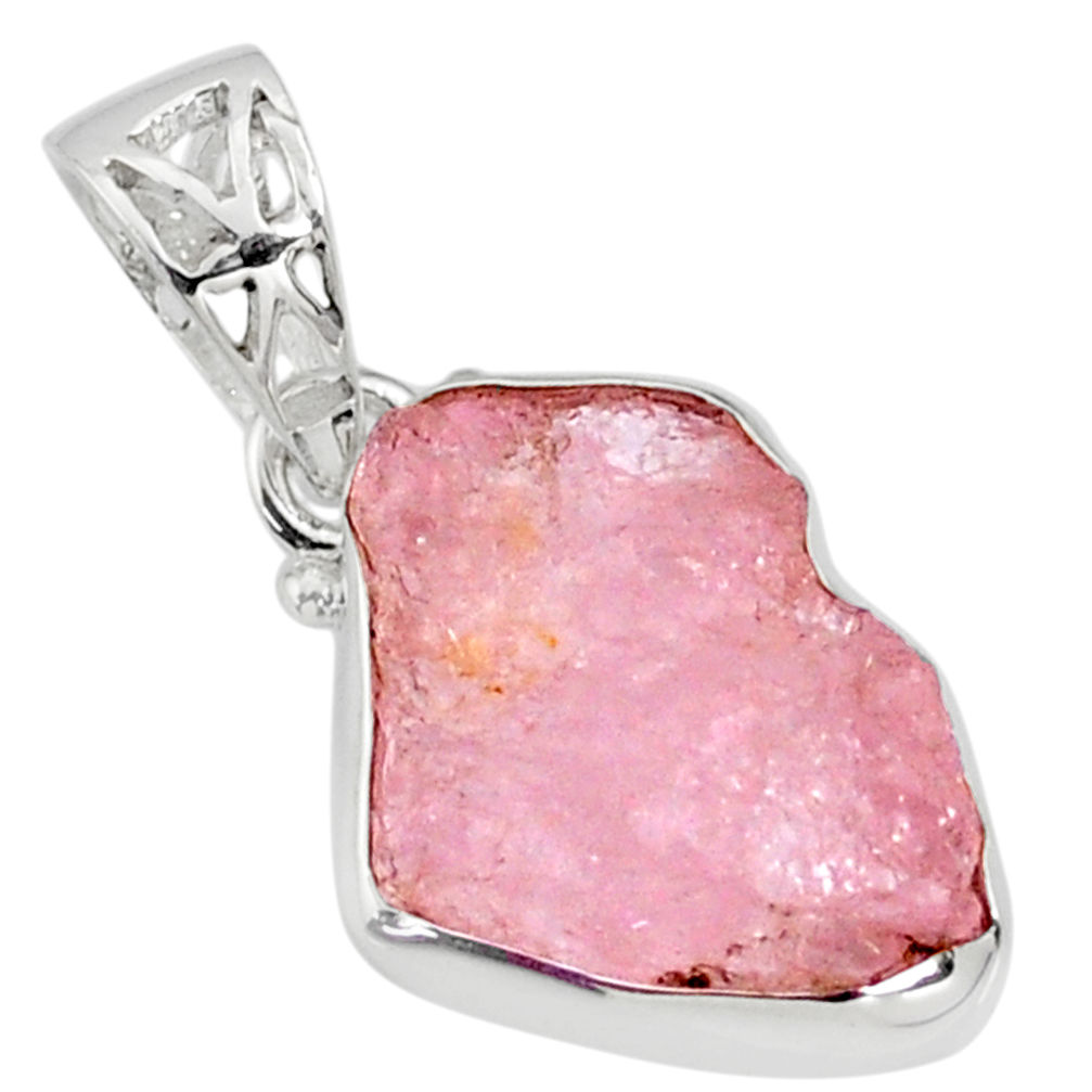 11.17cts natural pink morganite raw 925 silver handmade pendant r80693