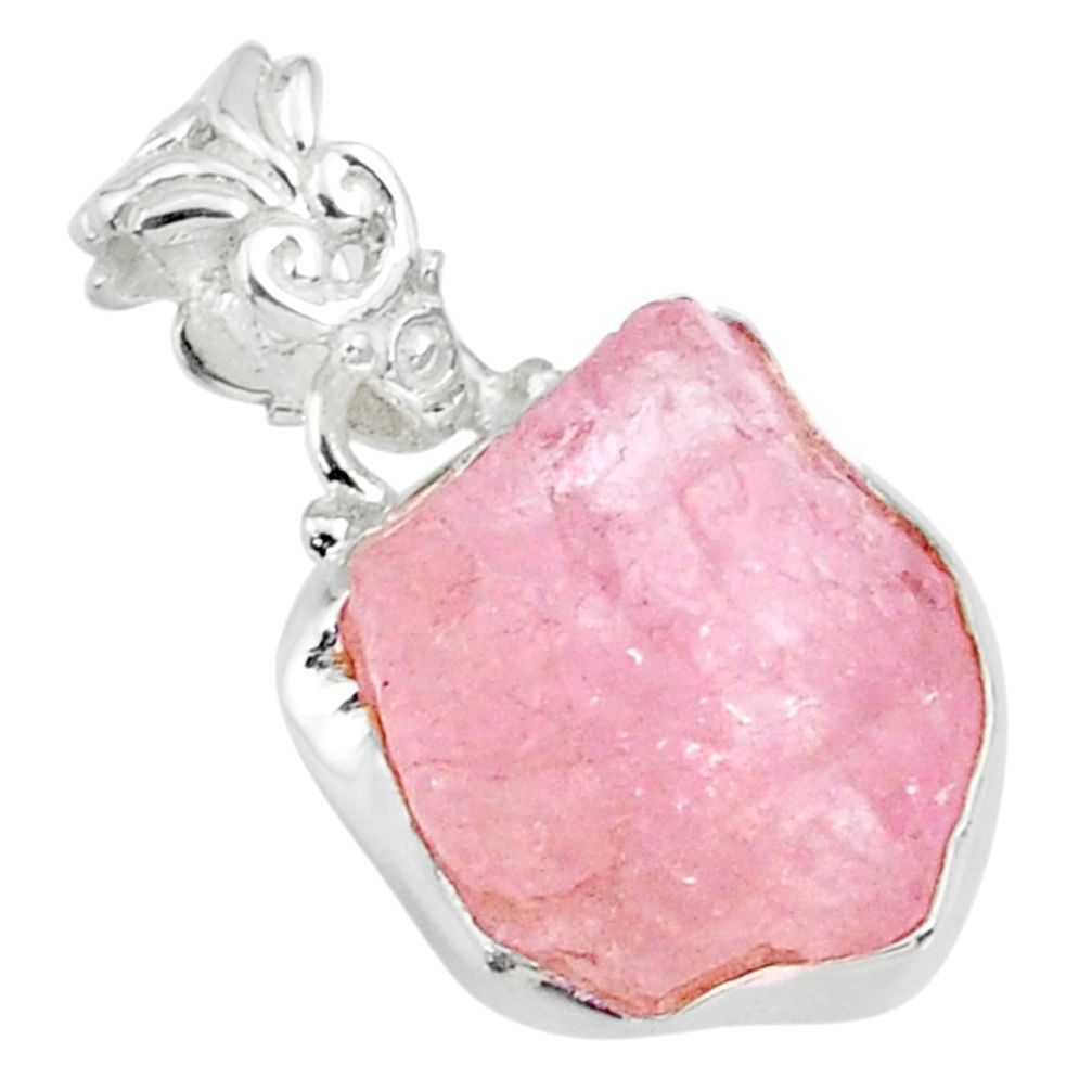 12.22cts natural pink morganite raw 925 silver handmade pendant r80696