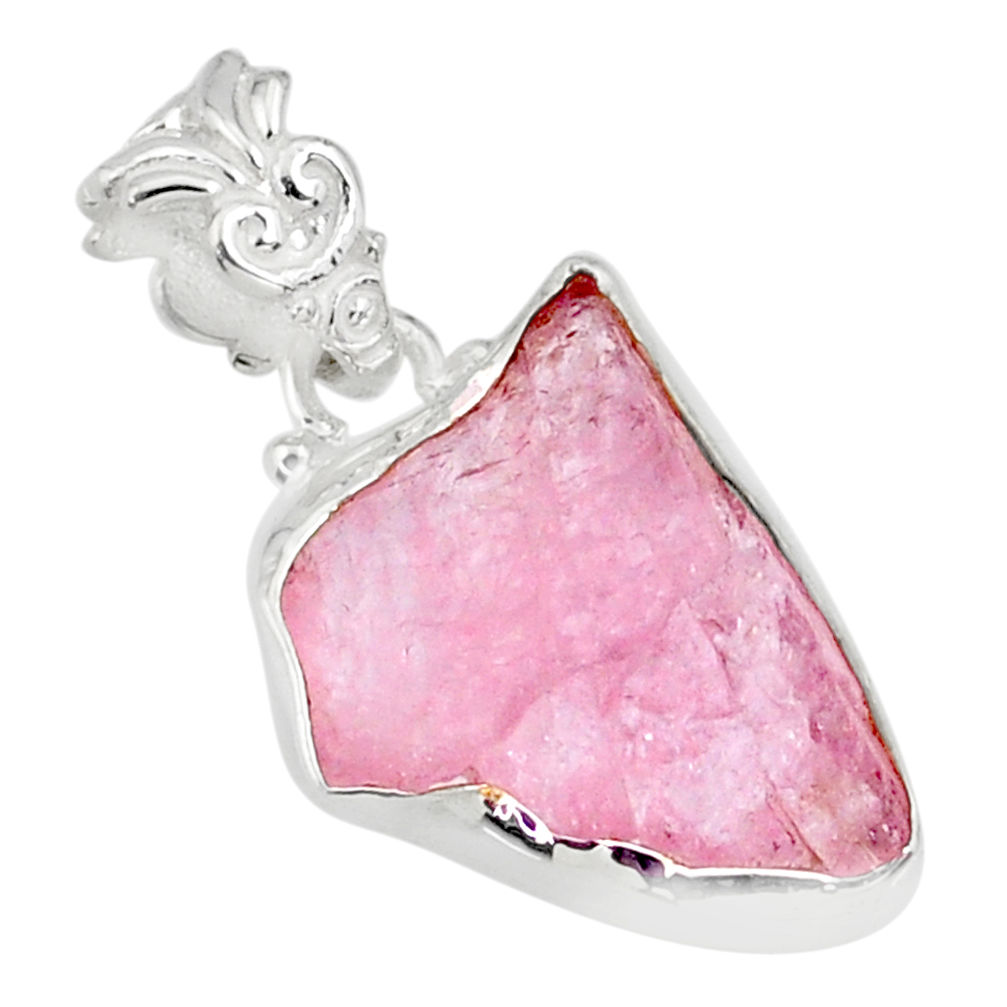 11.68cts natural pink morganite raw 925 silver handmade pendant r80697