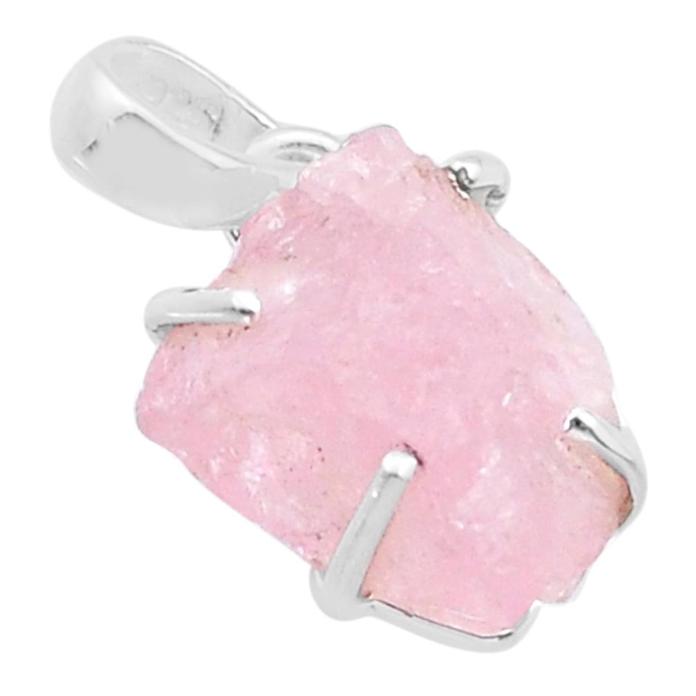 6.32cts natural pink morganite rough 925 sterling silver pendant jewelry u41830