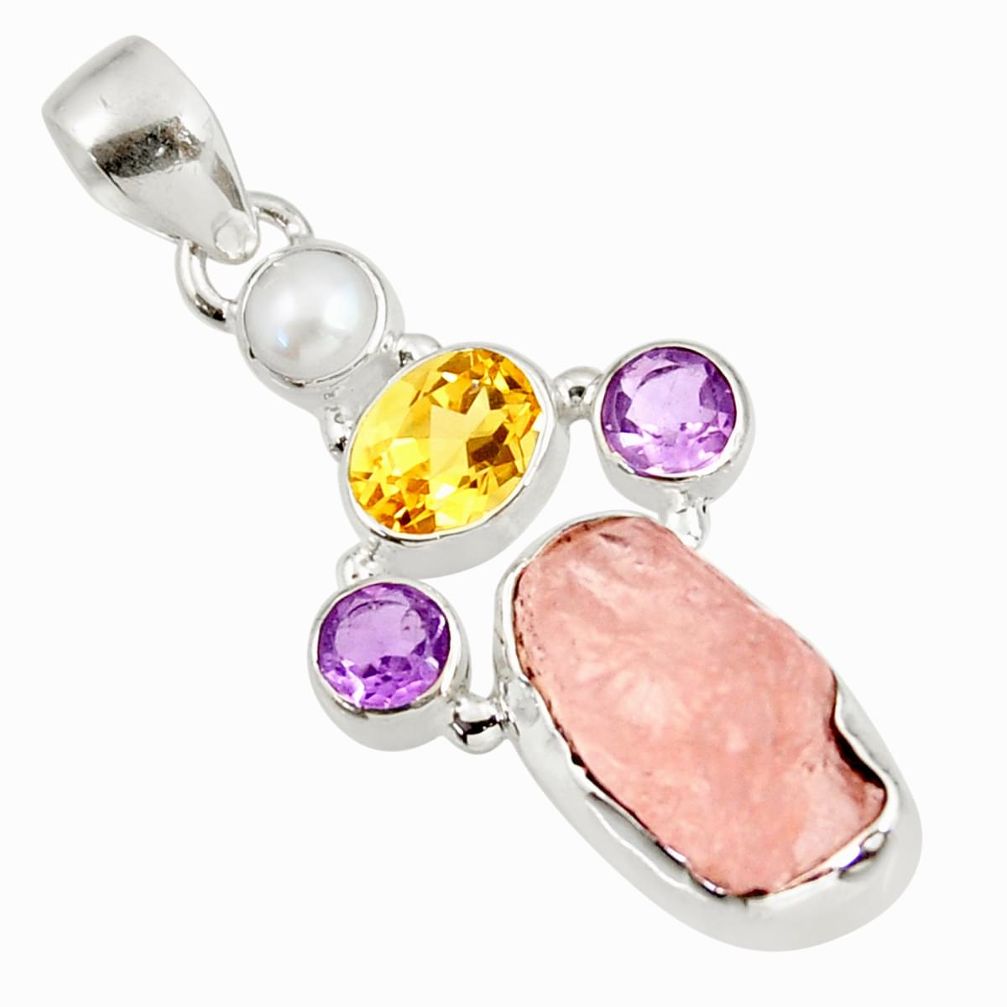 13.77cts natural pink morganite rough amethyst pearl 925 silver pendant d39181