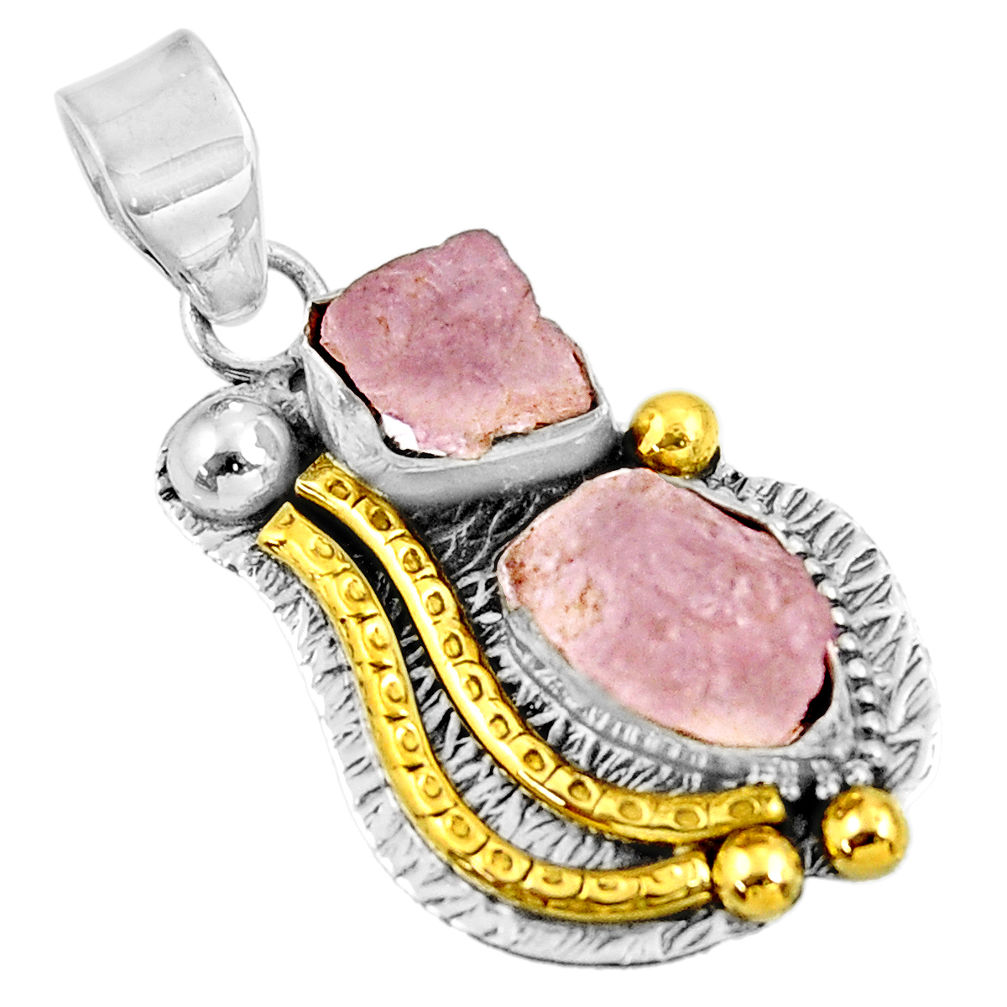 11.02cts natural pink morganite rough fancy 925 silver 14k gold pendant d39148