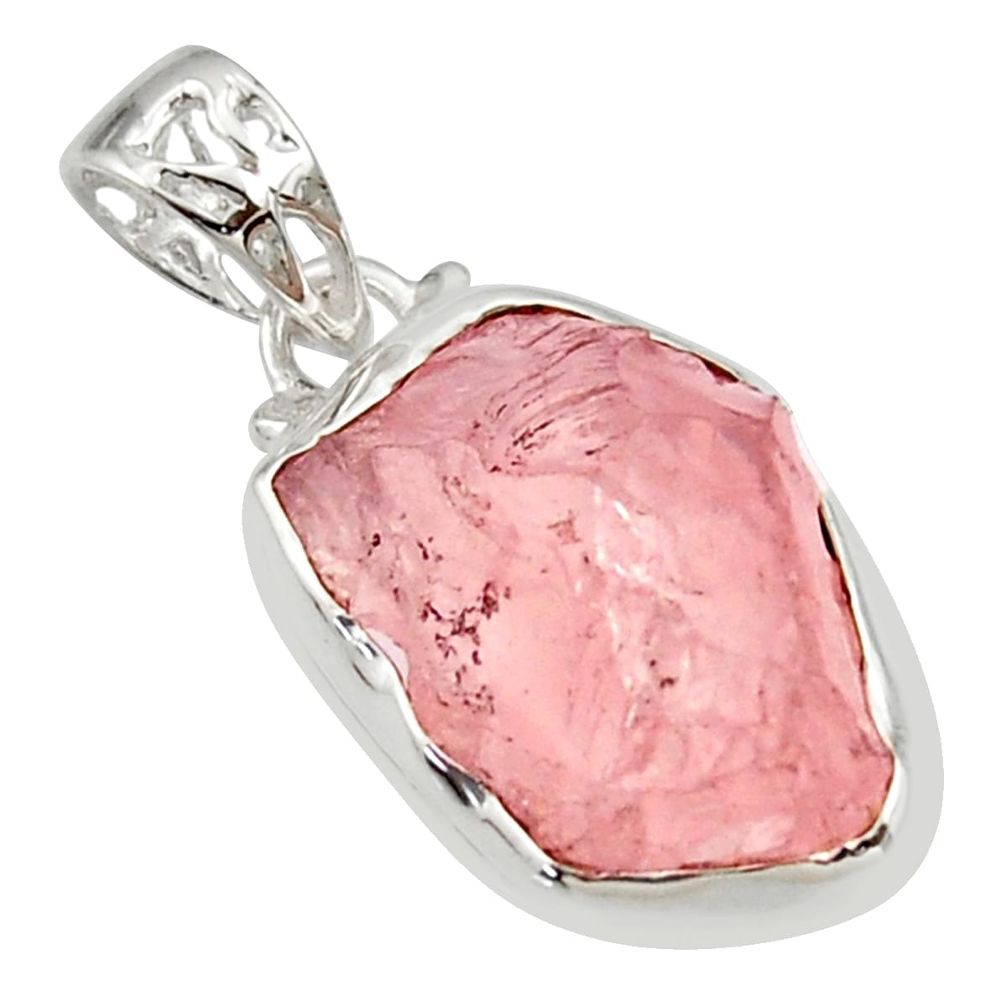 12.65cts natural pink morganite rough fancy 925 sterling silver pendant r29872