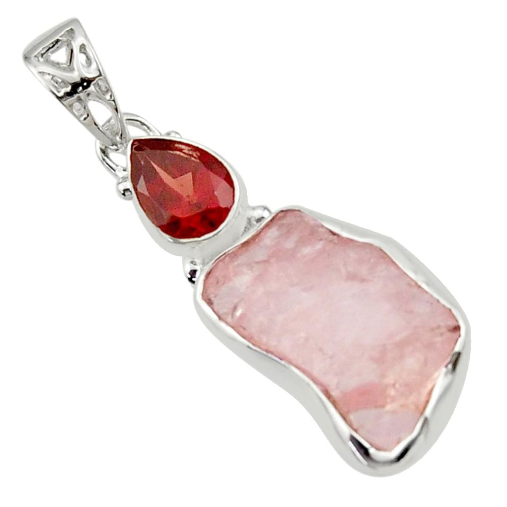 11.70cts natural pink morganite rough garnet 925 sterling silver pendant r29790