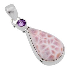 13.56cts natural pink natrolite pear amethyst 925 sterling silver pendant n37808