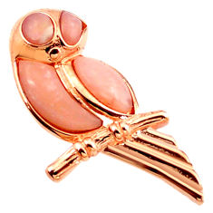 LAB Natural pink opal 925 silver 14k rose gold parrot charm pendant a68547 c14083