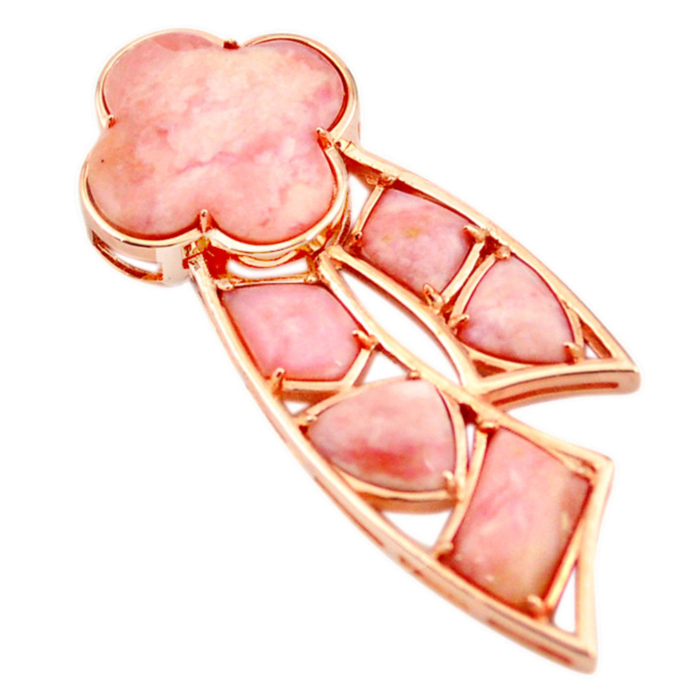 LAB Natural pink opal 925 sterling silver 14k rose gold pendant a68263 c13973