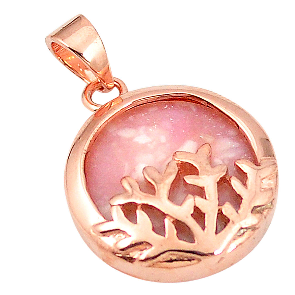 LAB Natural pink opal 925 sterling silver 14k rose gold pendant a76141 c14117