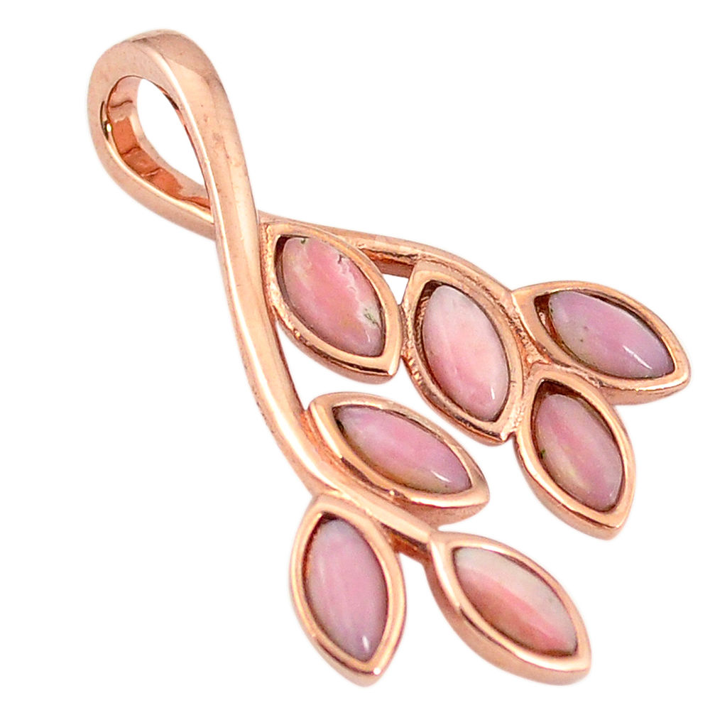 LAB Natural pink opal 925 sterling silver 14k rose gold pendant a76195 c14053