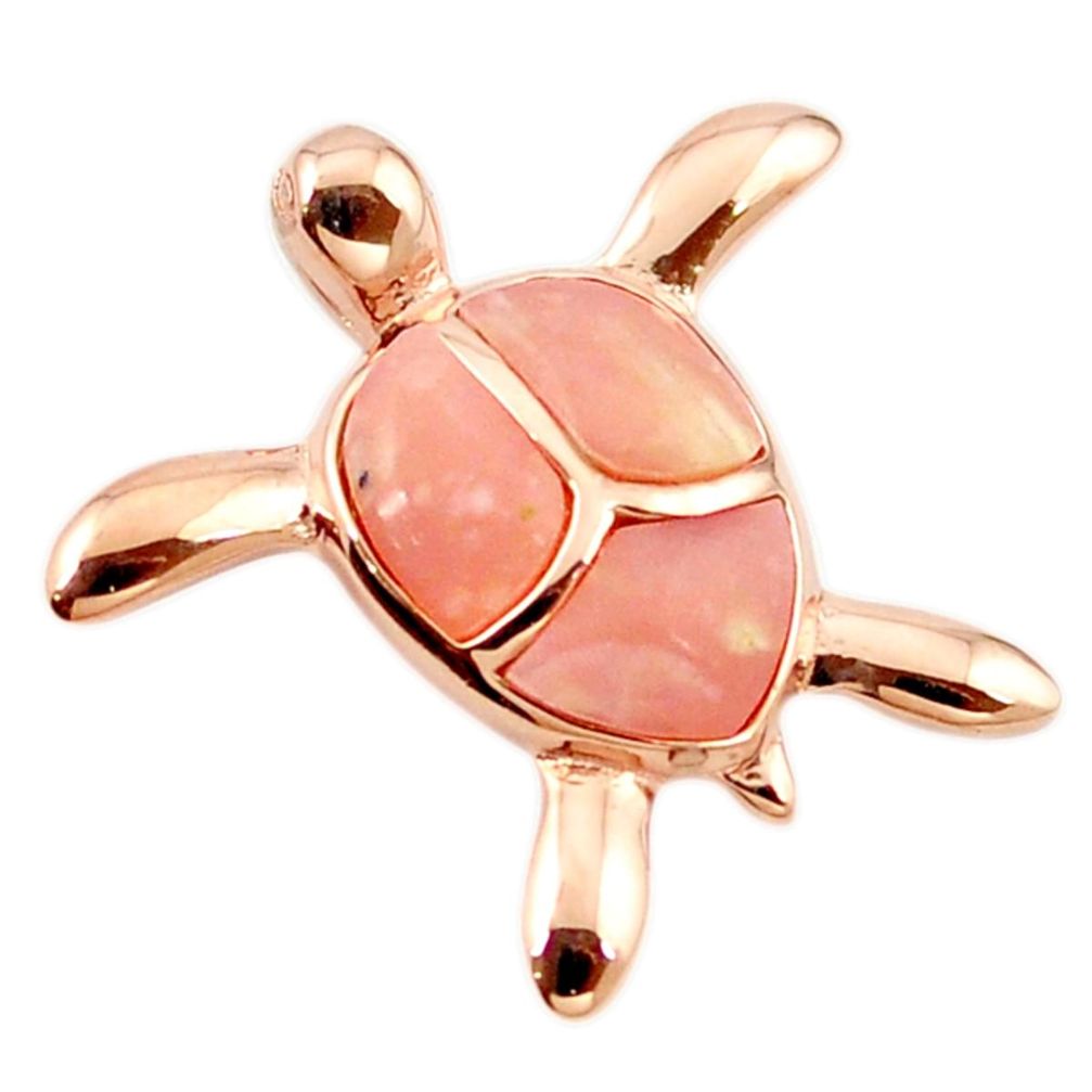 Natural pink opal 925 sterling silver 14k rose gold turtle pendant a68541 c14013