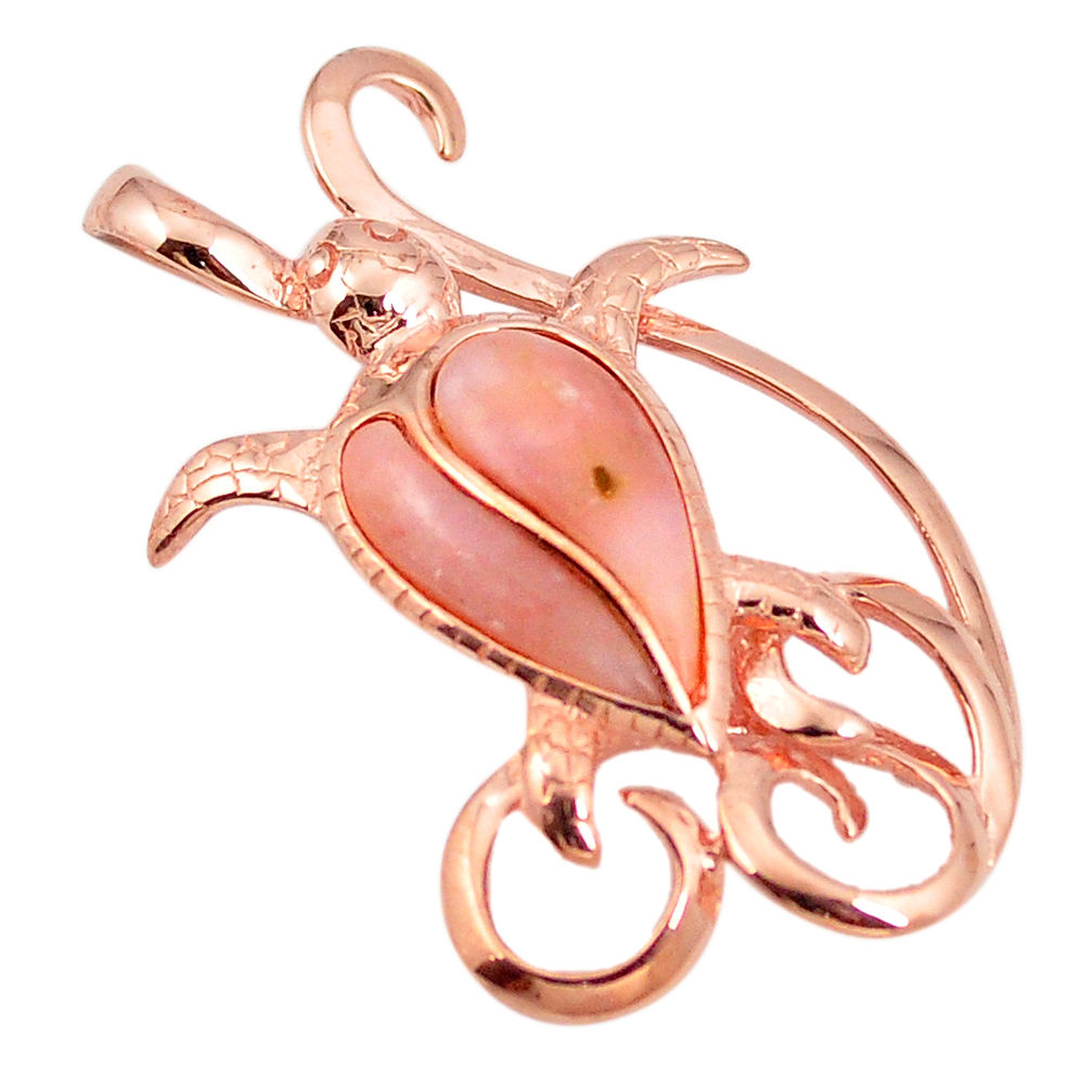 Natural pink opal 925 sterling silver 14k rose gold turtle pendant a76139 c14019