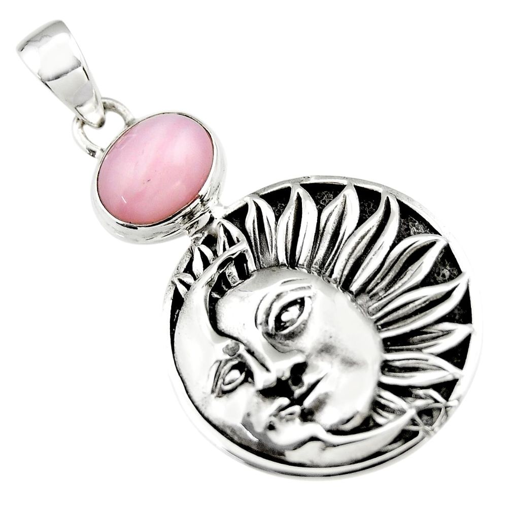 4.49cts natural pink opal 925 sterling silver crescent moon star pendant r19092