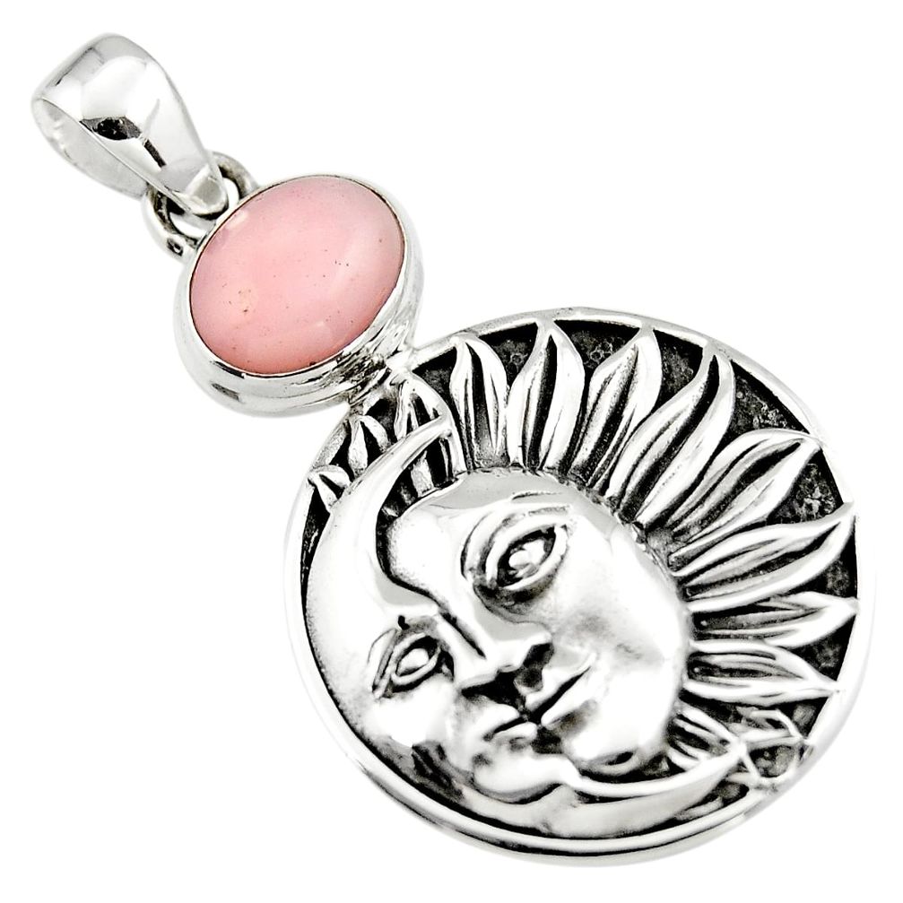 4.36cts natural pink opal 925 sterling silver crescent moon star pendant r19095