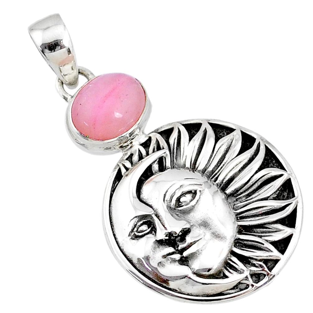 4.34cts natural pink opal 925 sterling silver crescent moon star pendant r72933