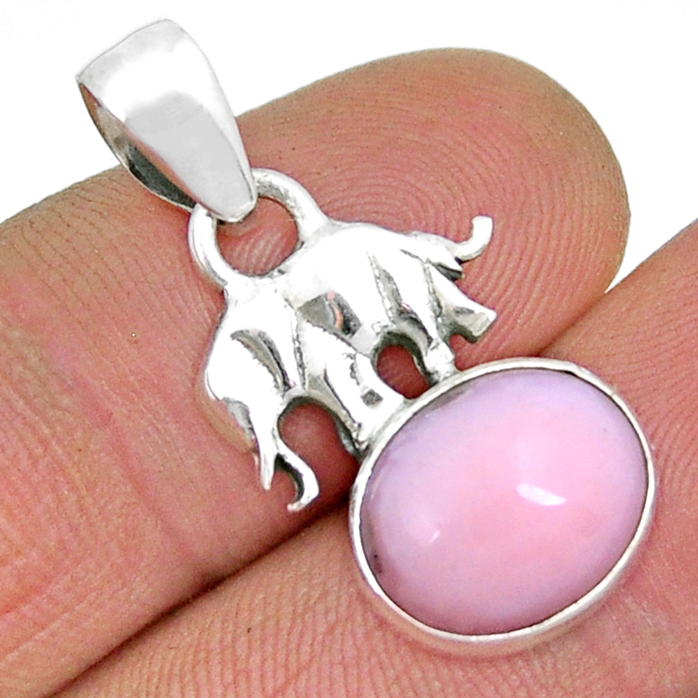3.94cts natural pink opal 925 sterling silver elephant pendant jewelry y7220