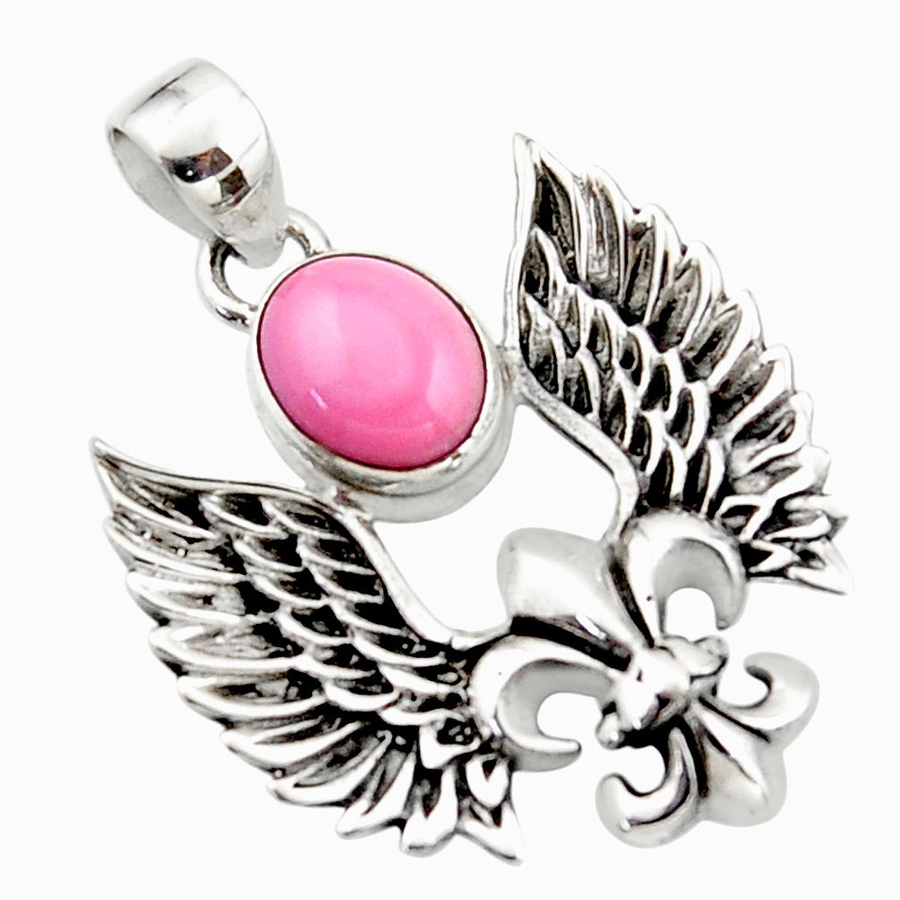 4.25cts natural pink opal 925 sterling silver feather charm pendant r52869