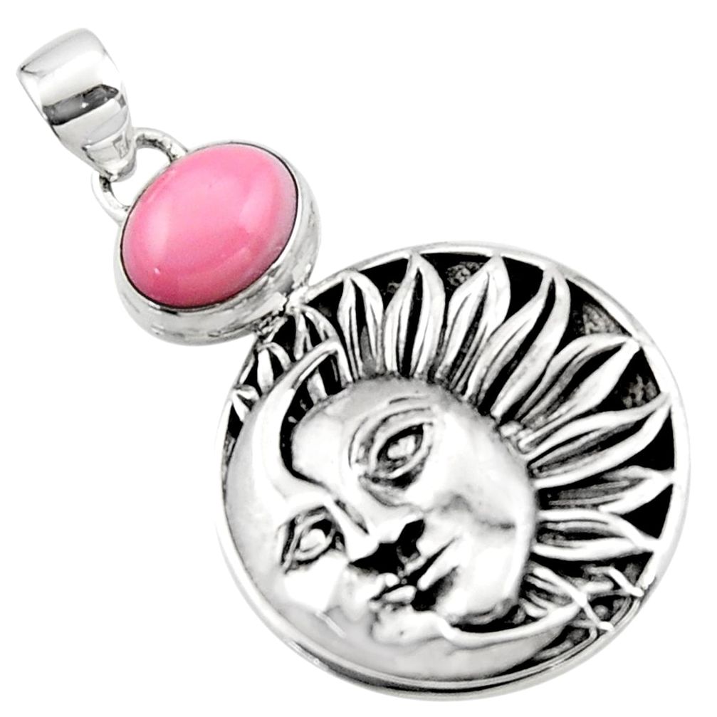 4.32cts natural pink opal 925 sterling silver moon face pendant jewelry r52803
