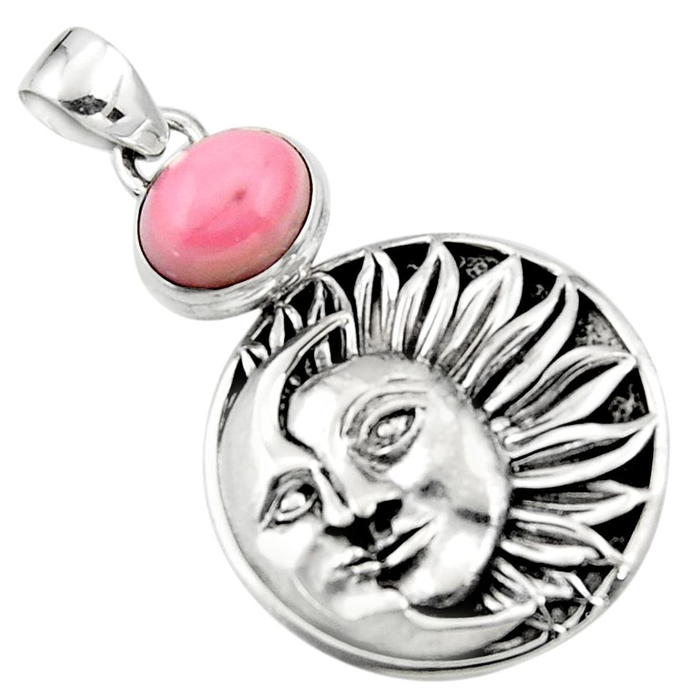 4.31cts natural pink opal 925 sterling silver moon face pendant jewelry r52805