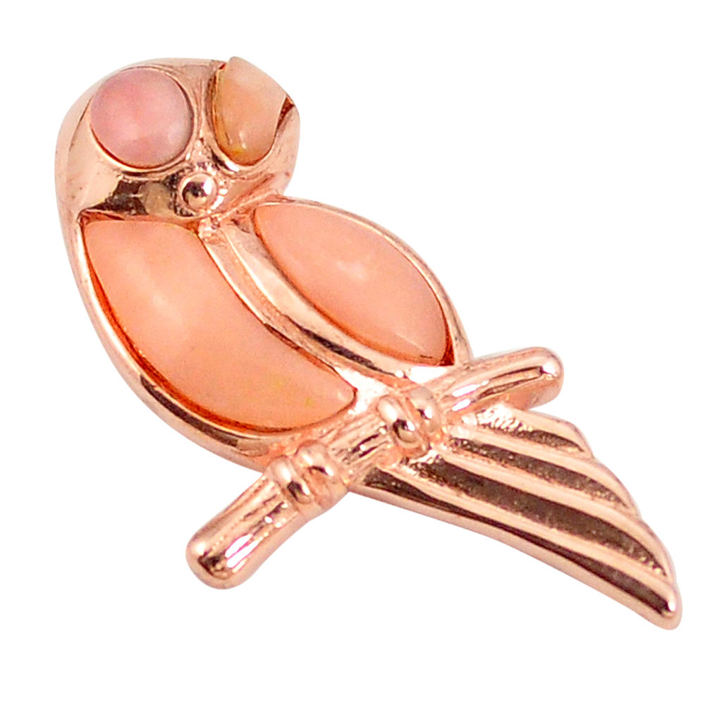 LAB Natural pink opal 925 sterling silver owl 14k rose gold pendant a76058 c14087