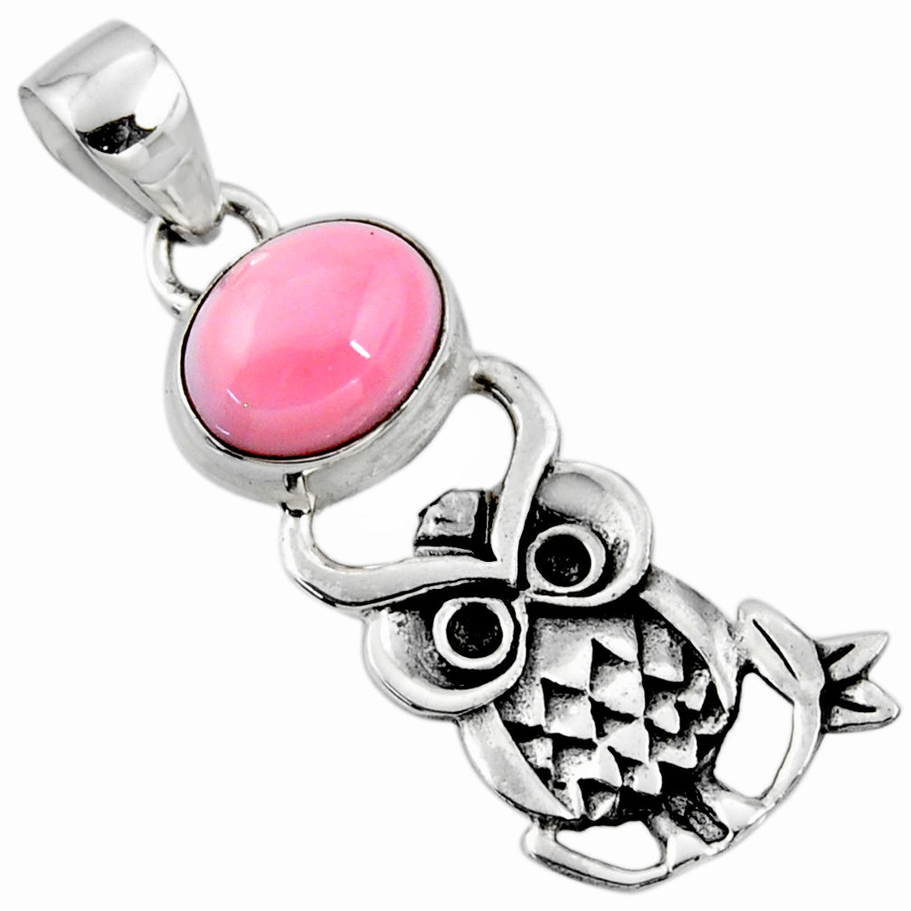 4.22cts natural pink opal 925 sterling silver owl pendant jewelry r52926