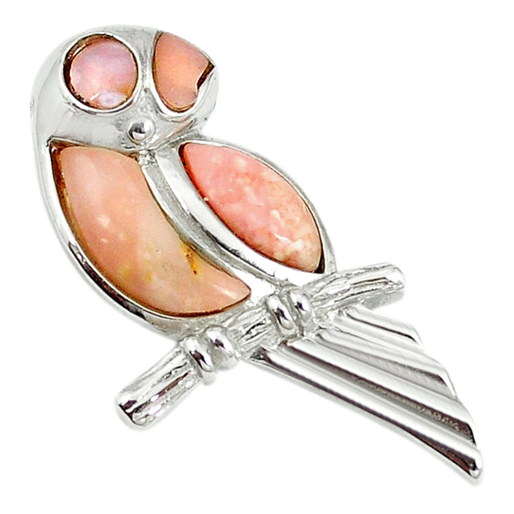 LAB Natural pink opal 925 sterling silver parrot charm pendant jewelry a68578 c14084