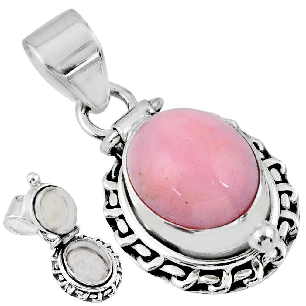 5.12cts natural pink opal 925 sterling silver poison box pendant jewelry r55581