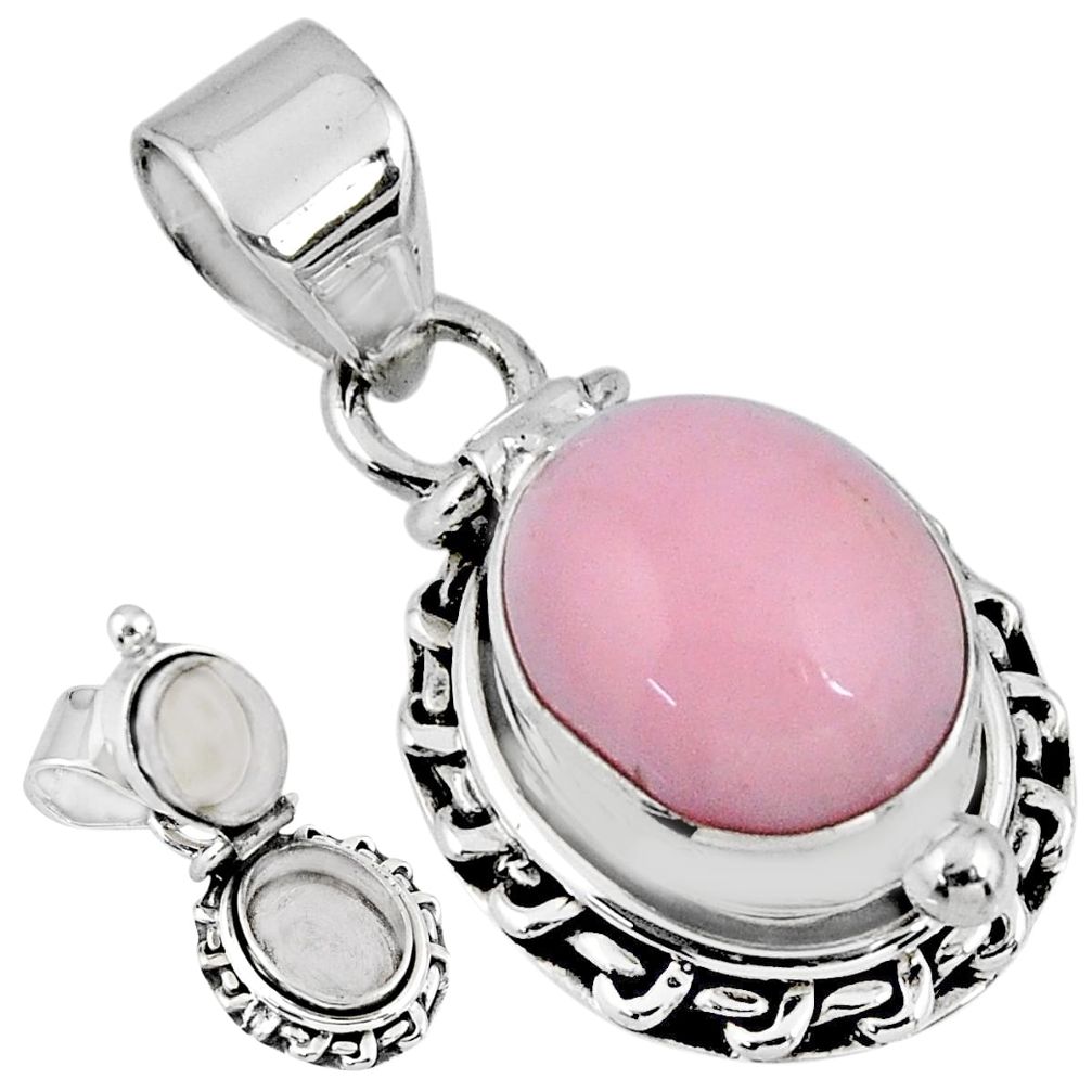 5.12cts natural pink opal 925 sterling silver poison box pendant jewelry r55582